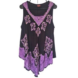 California Woman Purple Batik Tie Dye Sleeveless Tank Top Tunic Free Size Boho